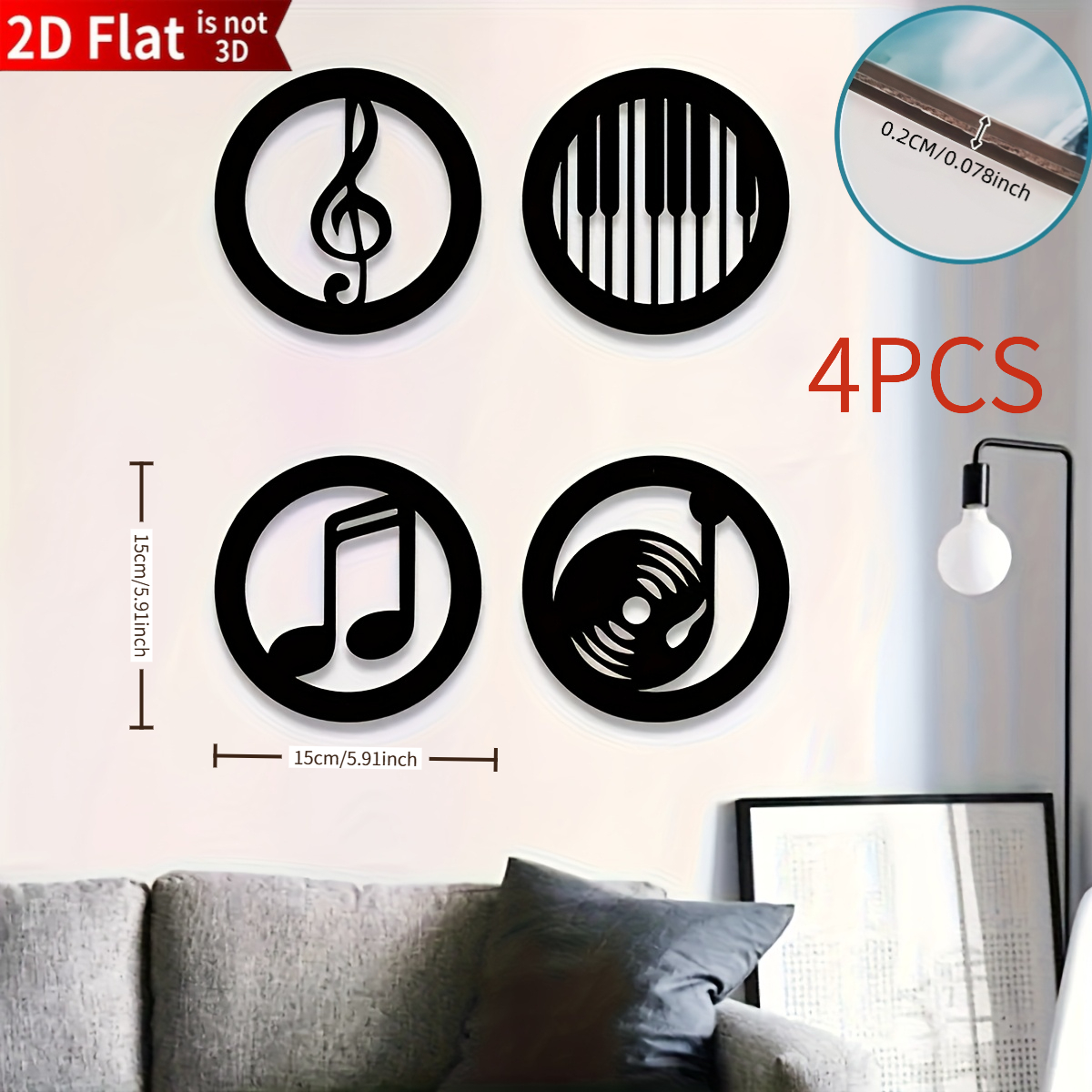 TEMU 2d Flat 4pcs Wooden Wall Art Decorations, Musical Notes And Piano , Gift For Music Lovers, Birthday Present, Recording Studio, Home Bedroom,
