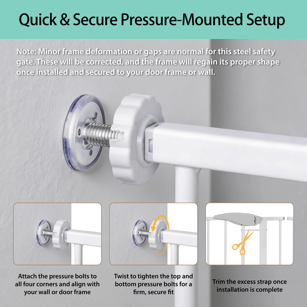 29.5-44.1 Inch Wide White Pressure-Mounted Walk-Through Safety Gate for Stairs and Doorways with Double Lock Security Barrier