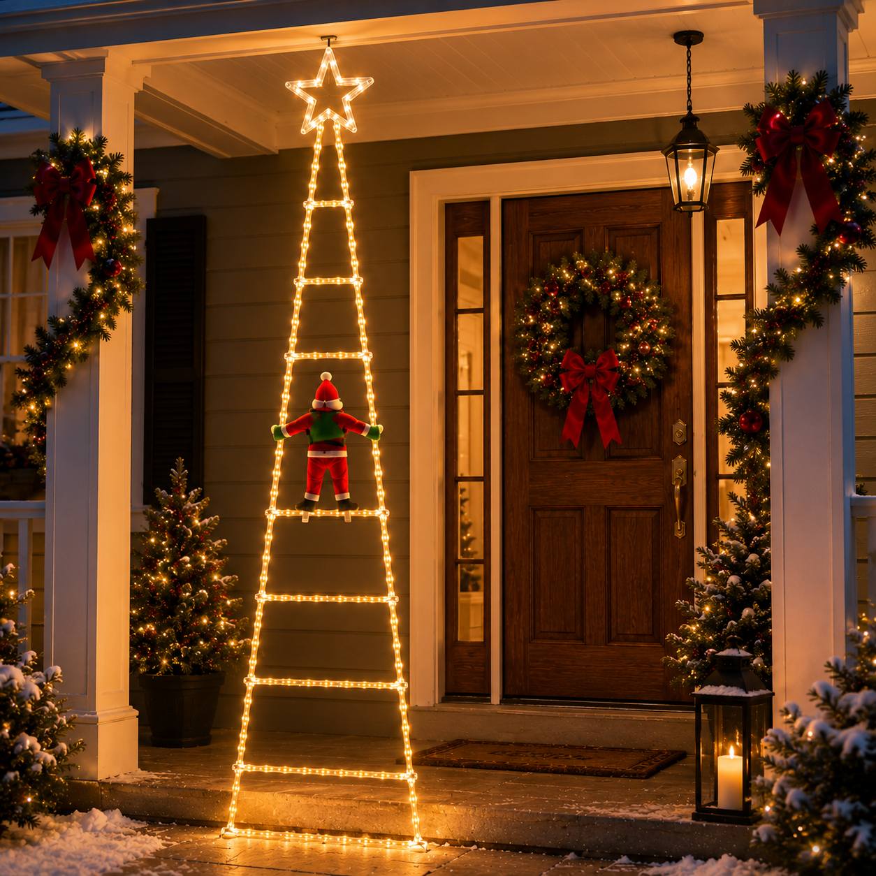 TEMU 8ft Santa Claus Climbing Ladder Light- Outdoor Decoration With Warm White Leds And Topper, Usb-powered Festive Display Porch, Home, Stairs,