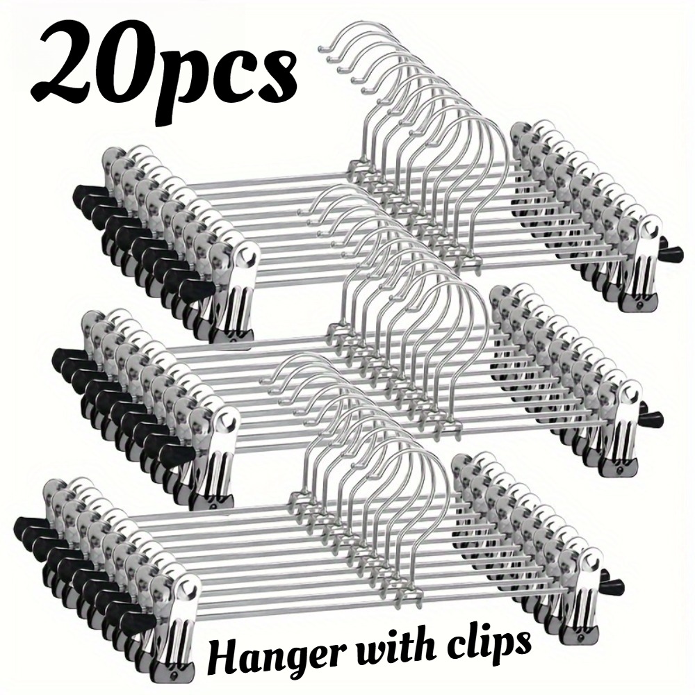TEMU 20pcs Pants Hangers With Clips, Adjustable Skirt Hangers For Women, Metal Jean Organizer, Non-slip Space-saving Closet Storage Rack