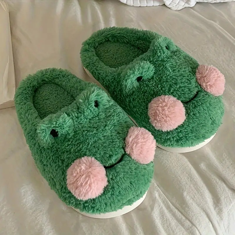 Cozy Fuzzy Frog Slippers - Cute Animal Plush House Shoes For Men & Women, Indoor Outdoor Winter Slippers With Thick Non-Slip Sole