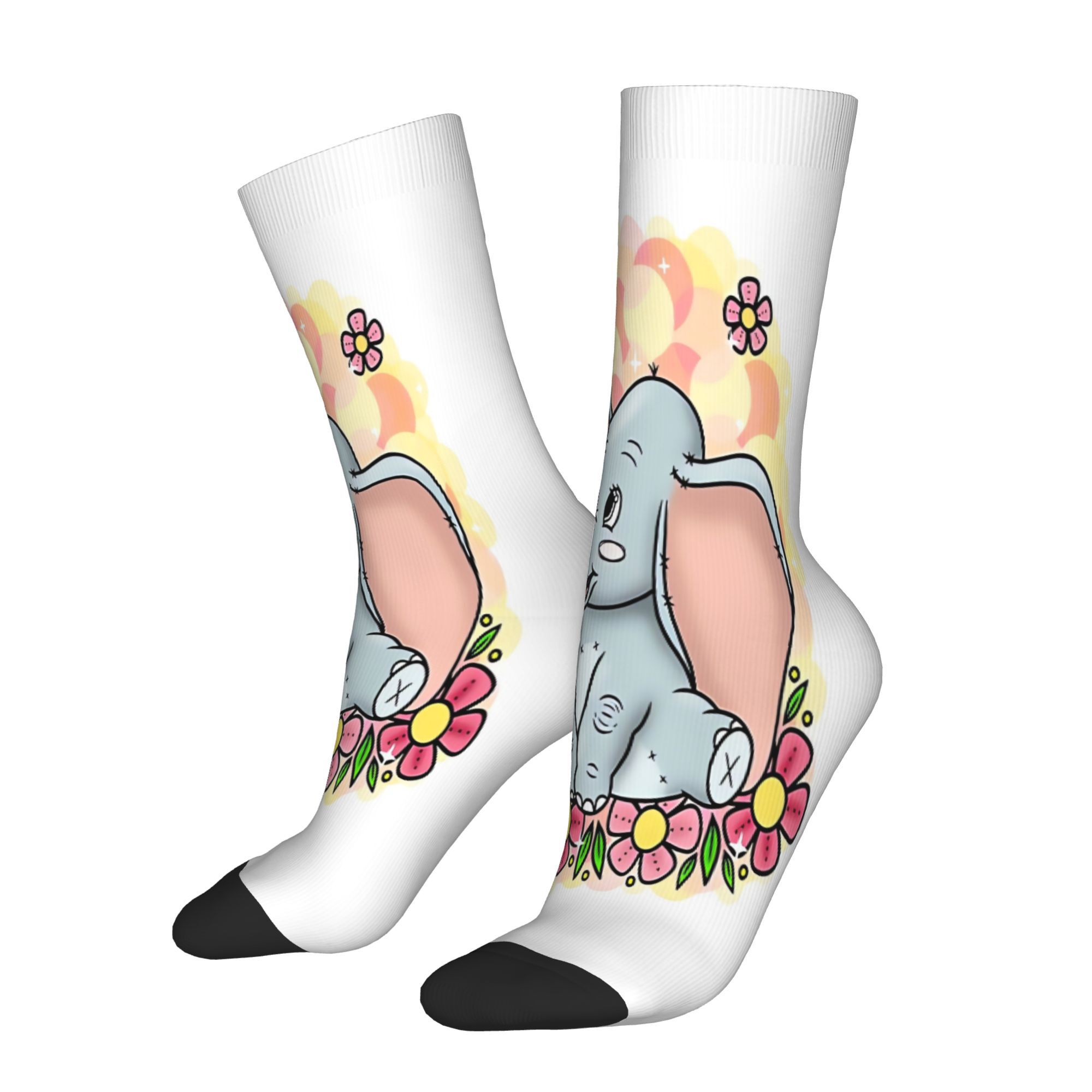 TEMU Kawaii Themed Men's Casual Socks | Hip Hop Style, Spring, Summer, Autumn, Winter, Middle Tube, Woven, Random Print, Machine Washable
