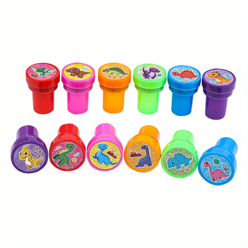 Image of 12/24 Cute Dinosaur Stamps, Self Filling Ink Stamps Dinosaur Birthday Party Supplies, Dinosaur Party Gift Teacher Reward Stamps Learn Dinosaur Knowledge Seals