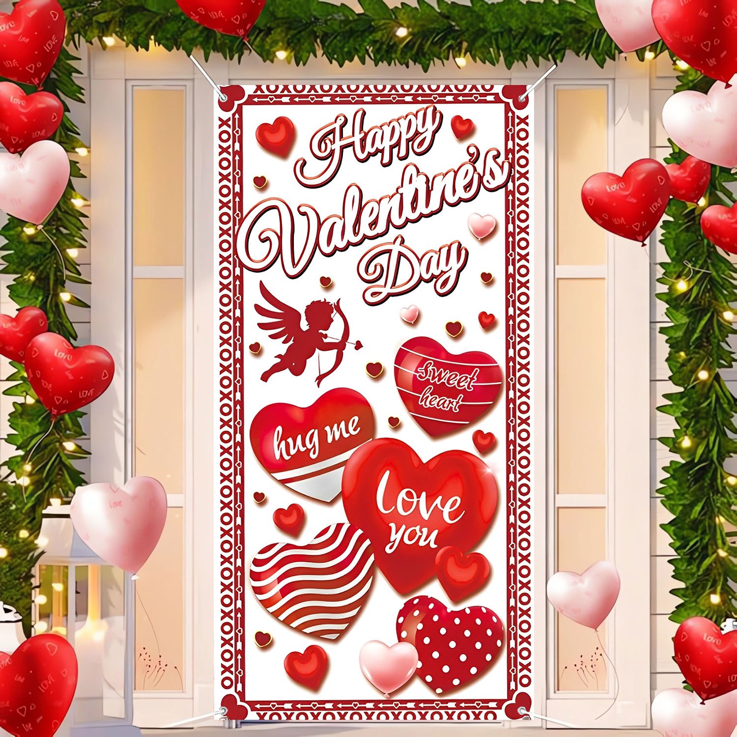 

2d Door Banner 1pc Valentine's Day Door Banner - Polyester Hanging Decoration, Wall Mount, No Electricity Needed, Featherless, Indoor/outdoor Party Decor, 35.4 X Inches