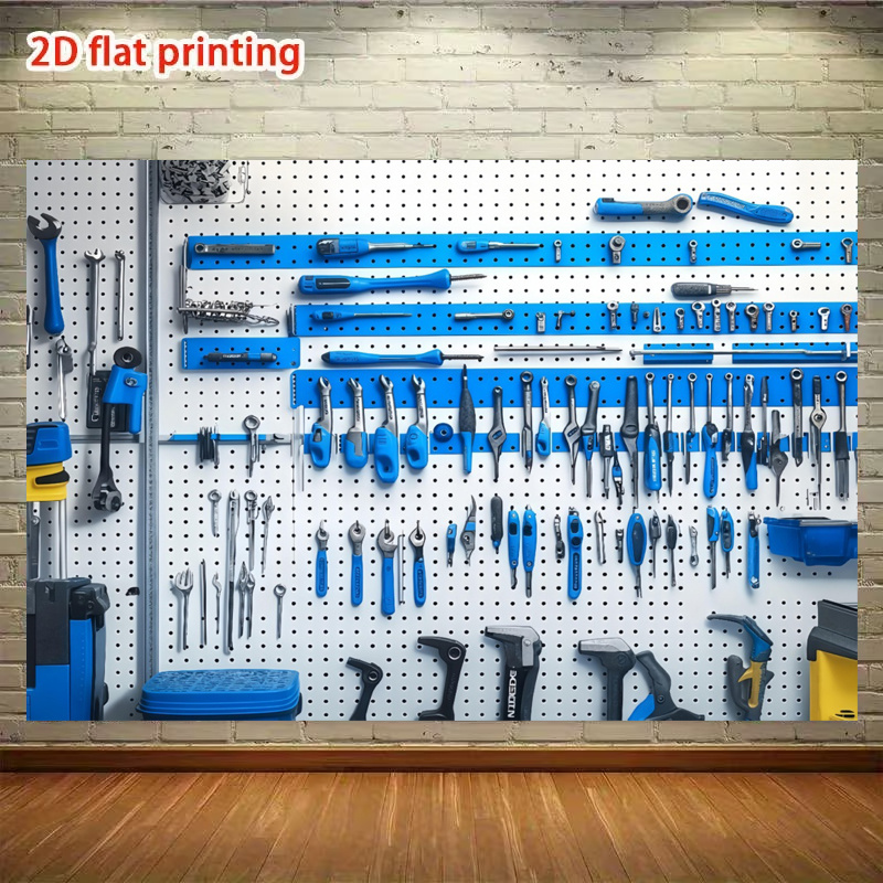 TEMU 2d Flat 1pc Pegboard Tool Wall Backdrop, With Various Hardware Tools As , A Professional And Practical Atmosphere, Suitable For Tool-themed