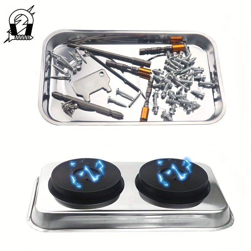 TEMU Set Of 2 Magnetic Parts Bowls, Square Magnetic Trays | Screw Tray Suction For Automotive Fasteners And Components Storage Tools