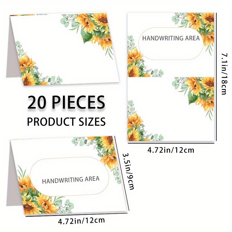 TEMU 20pcs, Sunflower Table Card, Small Blank Handwritten Tent Card For Name, Food, Table Setting, Dinner Party, Seating, Wedding, Reception, Buffet,