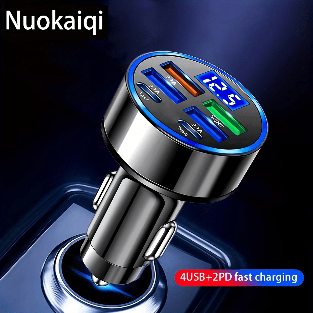soporte magnético para cargador sin varillas de coche con cargador de teléfono y soporte de 6 en 1, qc3.1, enchufe de coche, puertos usb dobles, carga rápida, regalo de para 11 fiestas detalles 3