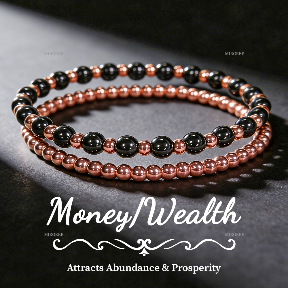 TEMU Lot de deux bracelets perlés en hématite et cuivre de style bohème, unisexe, excellent pour tenues décontractées, cadeau idéal pour les fêtes ou