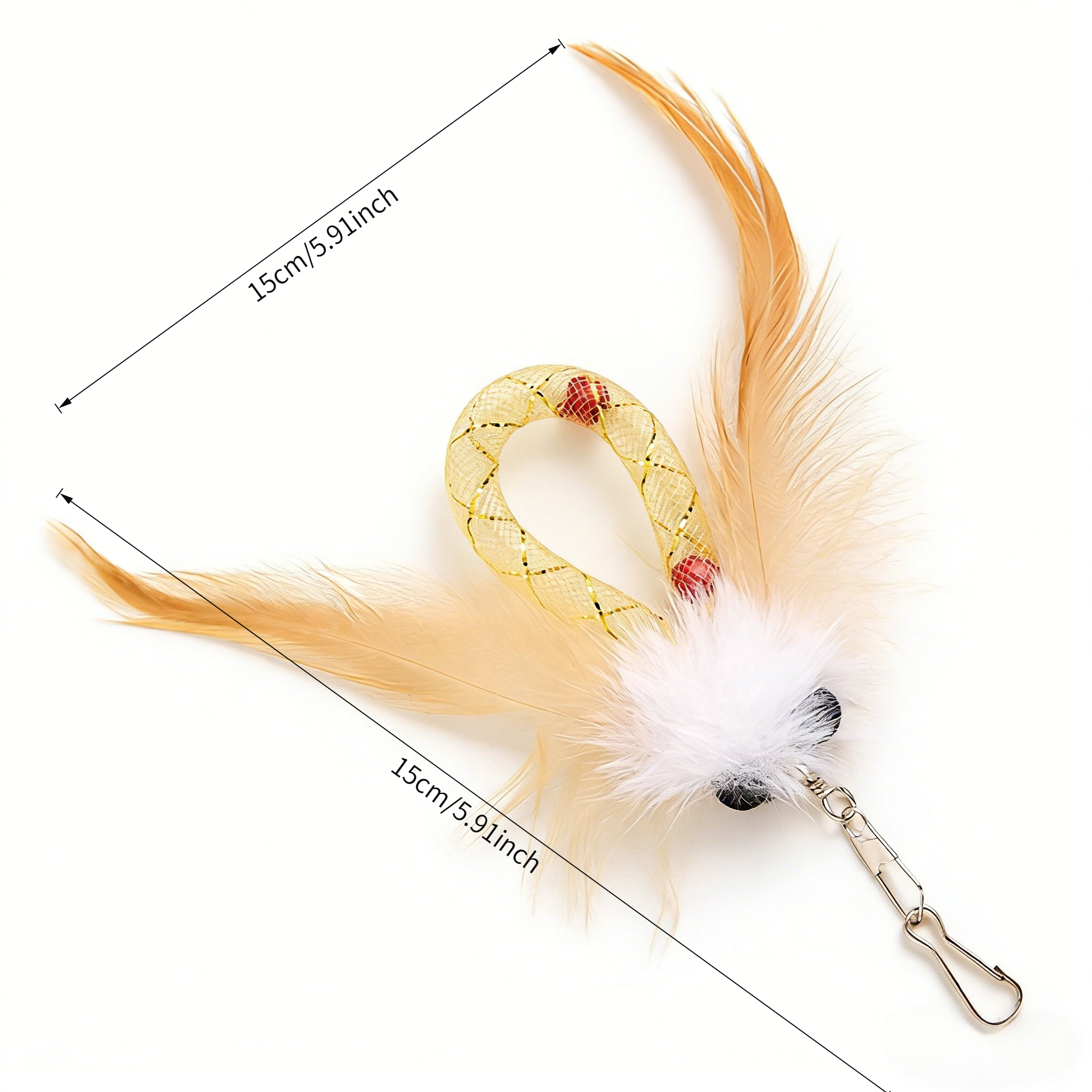 Feather Cat Teaser Wand Replacement Heads with Tassel & Peacock Feathers