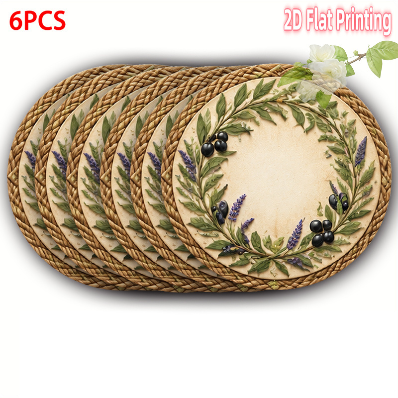 TEMU Lot de 4-6-8 sets de table imprimés 2D, couronne rustique beige - 15 pouces, 100 % polyester, sets de table de style, décoration , mariage,