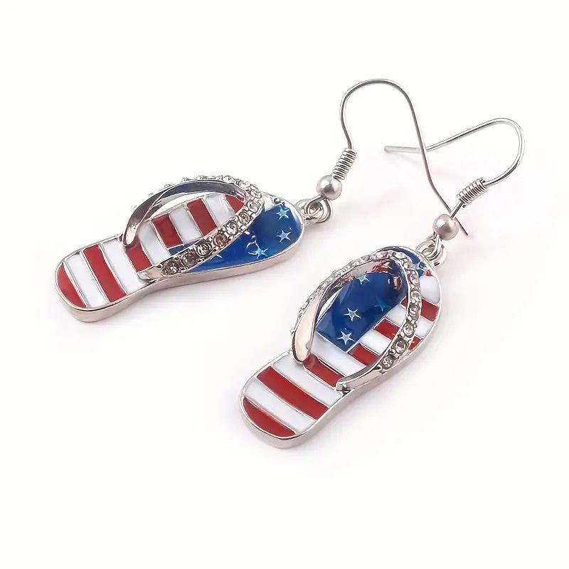 TEMU Women's Patriotic Flag Inspired Dangle Earrings - -spangled Slipper Design, Elegant Everyday & Party Jewelry, Versatile Statement Piece For ,