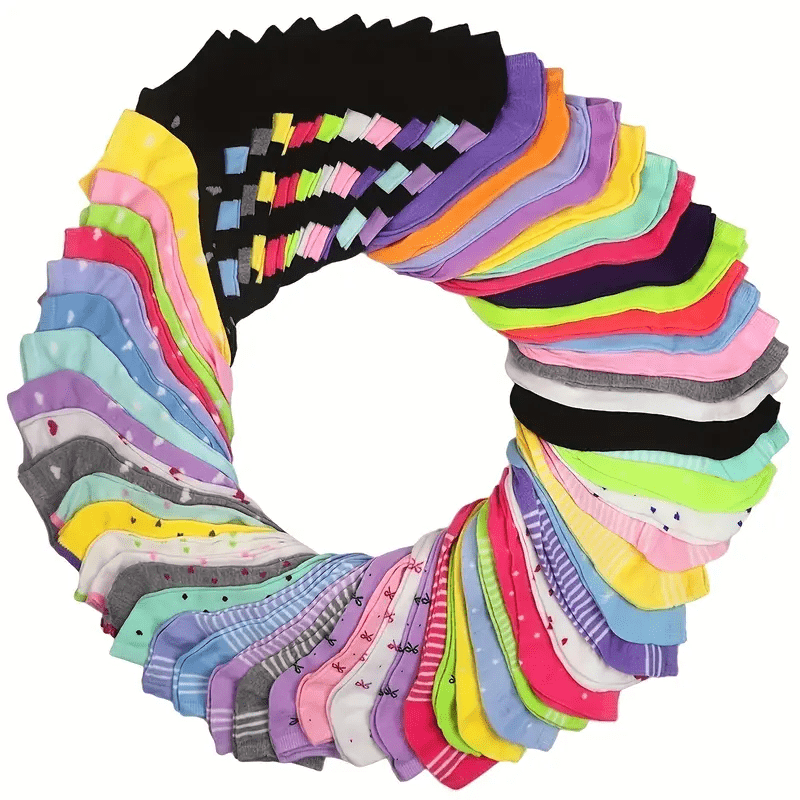 TEMU 19 Pairs Women's Candy-colored Ankle Socks- Assorted , Stripe, Bow, And Soft And Comfortable, Breathable Stretch Socks With Elastic Ribbed Cuffs