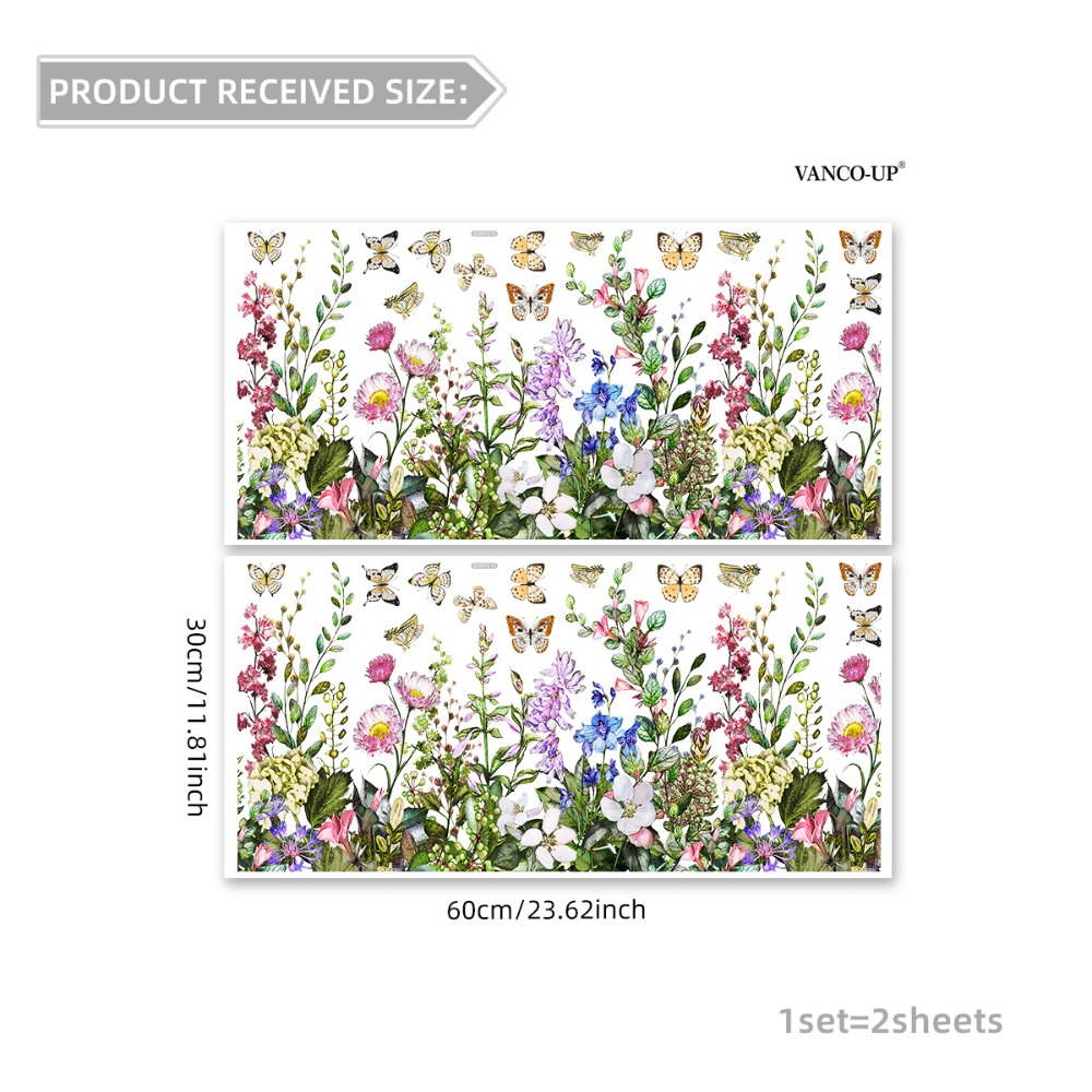 E-shop Ein Set aus zwei (30*60Cm*2Stk) Frühlingsfarbene Schmetterling Blumen Fensteraufkleber Elektrostatische Adsorption Glasfenster Dekoration
