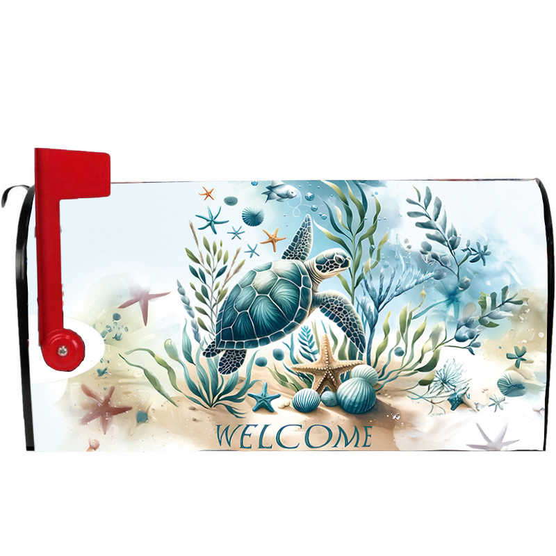 

1pc Ocean Theme Magnetic Mailbox Cover, Polyester, Waterproof, Decorative For Garden, Patio & Home Decor, Standard Size 21x18 Inches