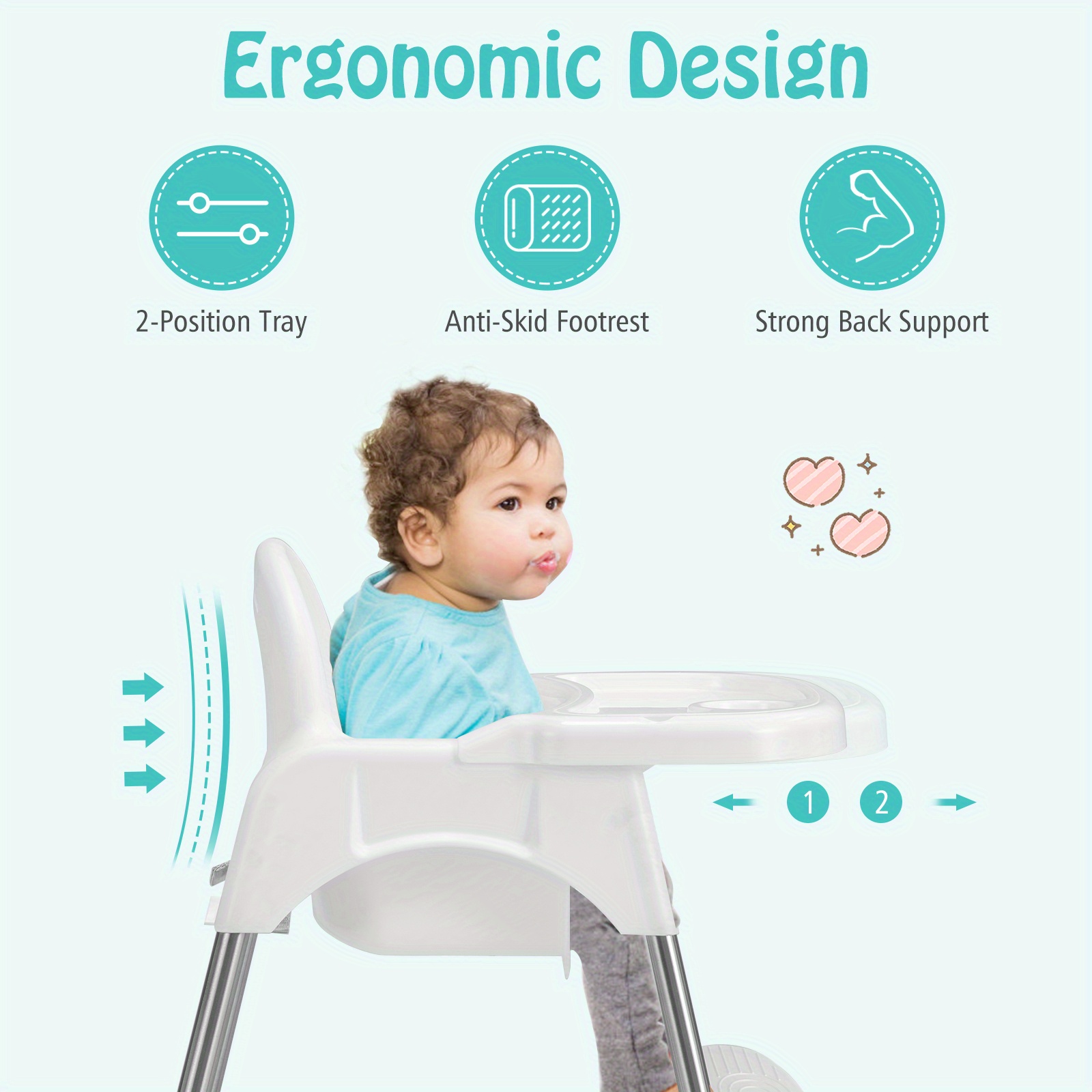 COSTWAY 4-IN-1 High Chair for Feeding And Dining with Dual Trays in White