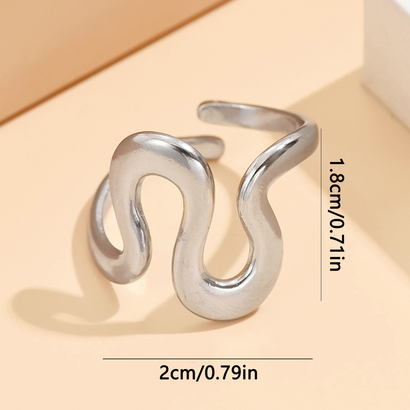 Elegant S-Shaped Wave-Line Open Ring, Durable Design