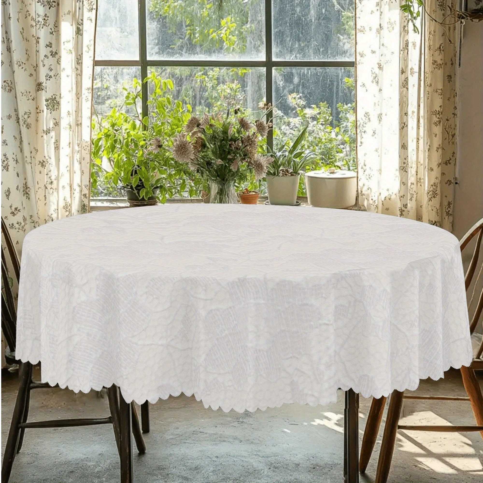 1pc elegant white round tablecloth with intricate lace pattern polyester machine made   kitchen dining room decor ideal for birthdays anniversaries and holiday parties holiday table setting elegant table setting polyester fabric 0