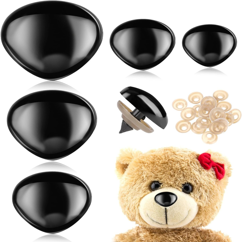 

50/100pcs Black Plastic For Stuffed Animals, Assorted Sizes 15mm 22mm 24mm 30mm, Doll Noses With Washers, For Crochet Craft Puppet Plush Bear Accessories