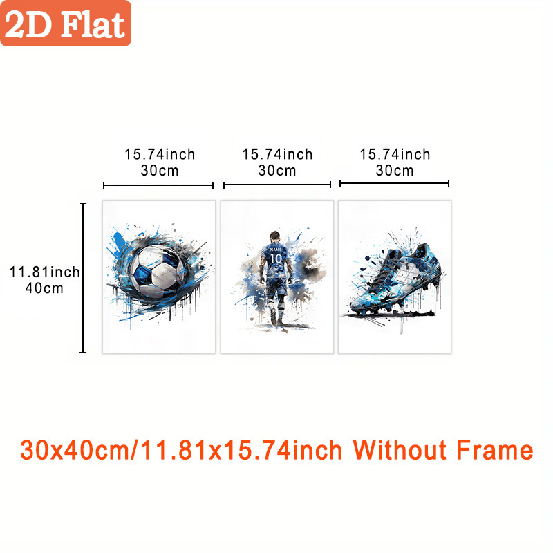 TEMU 2d Flat 3pcs 2d Flat Unframed Wall Art | Watercolor Football Canvas, Personalized , Dynamic Sports Wall Decor, Artistic Wall Art, Football Fan