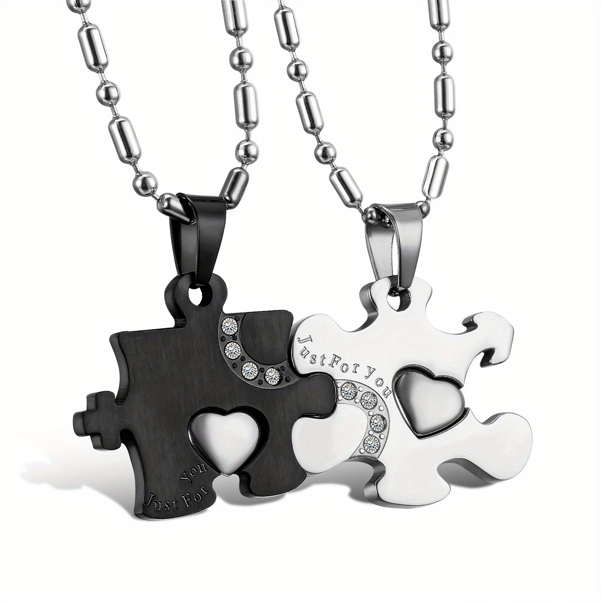 Jewelrywe 2pcs Charm Stainless Steel "" Love Puzzle Couples Pendant Necklaces For Men And Women ()