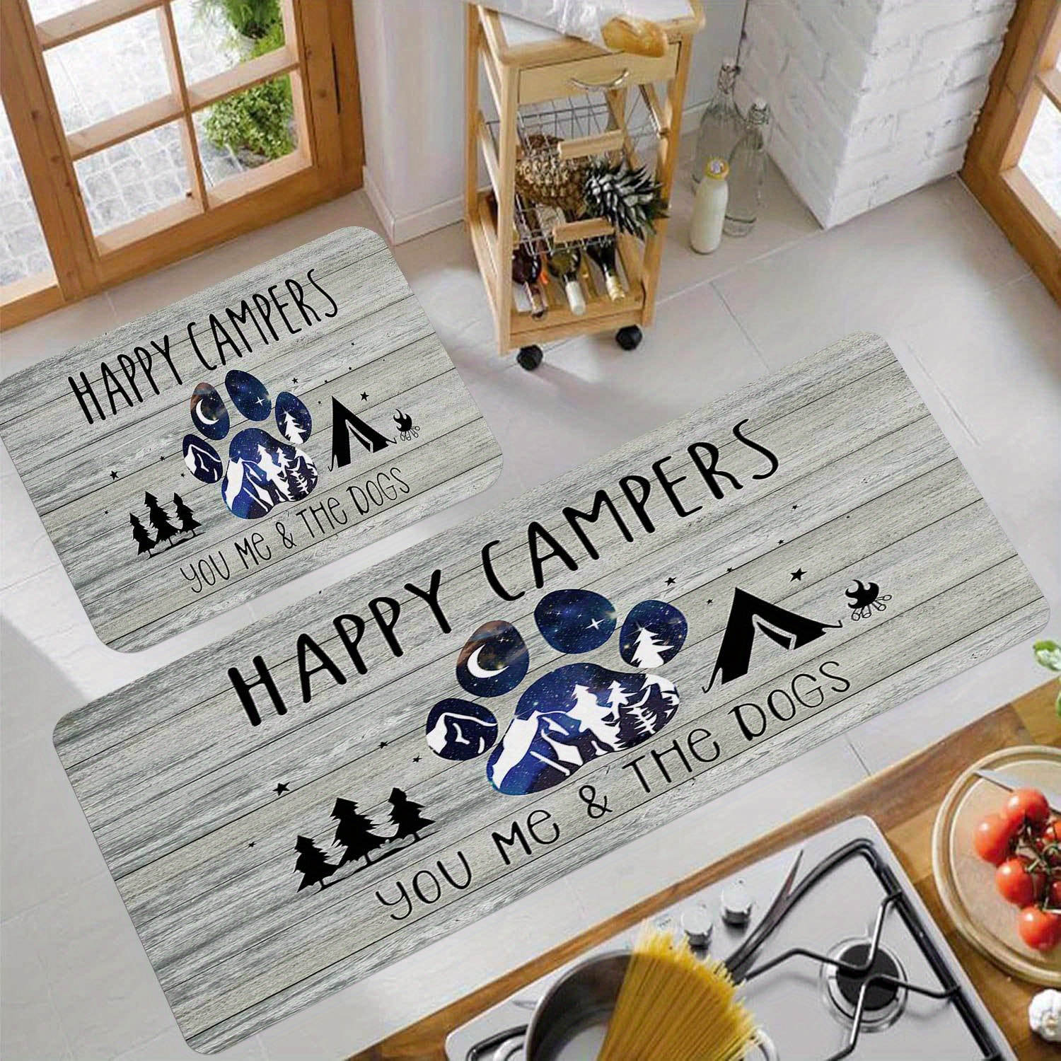 E-shop 2er-Set Camping RV Küchenbodenmatte, Outdoor Camping Auto Lustiger Spruchdruck Heim- und Restaurantdekor Langer Streifen Bodenmatte, Bar