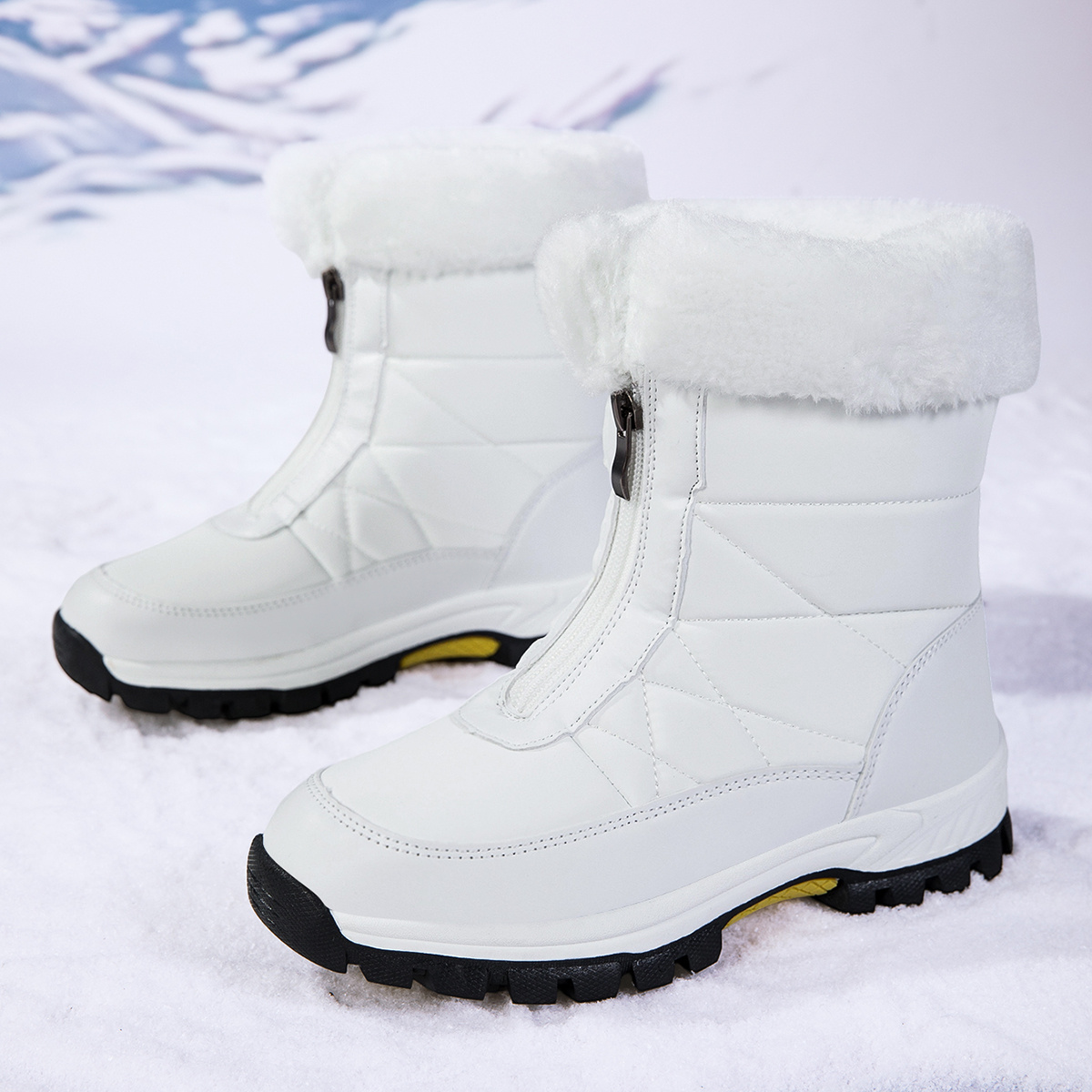 TEMU Women's New Winter Plush-lined High- Sneakers, Thickened, Warm, Shock-absorbing, Wear-resistant, Fashionable, Versatile, Couple's Style Snow