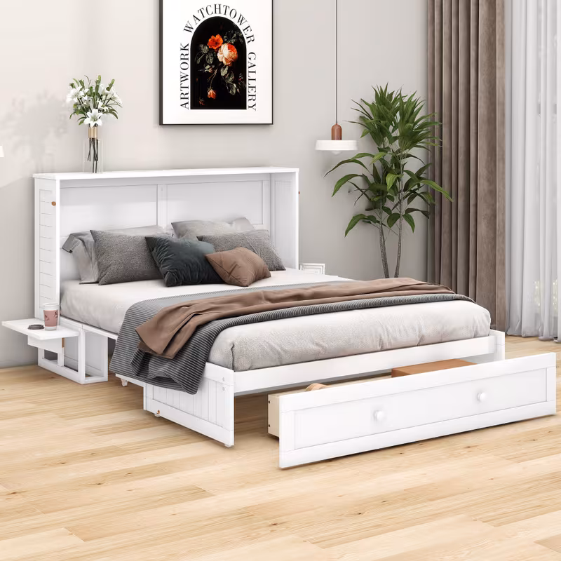 cama murphy com arrumação vertical e cabeceira de estante - design moderno minimalista , tamanho (140x200cm), estrutura de cama multifuncional com gavetas de arrumação debaixo da cama, , ideal para pequenos, apartamentos, residências de estudantes Detalhes do produto 0