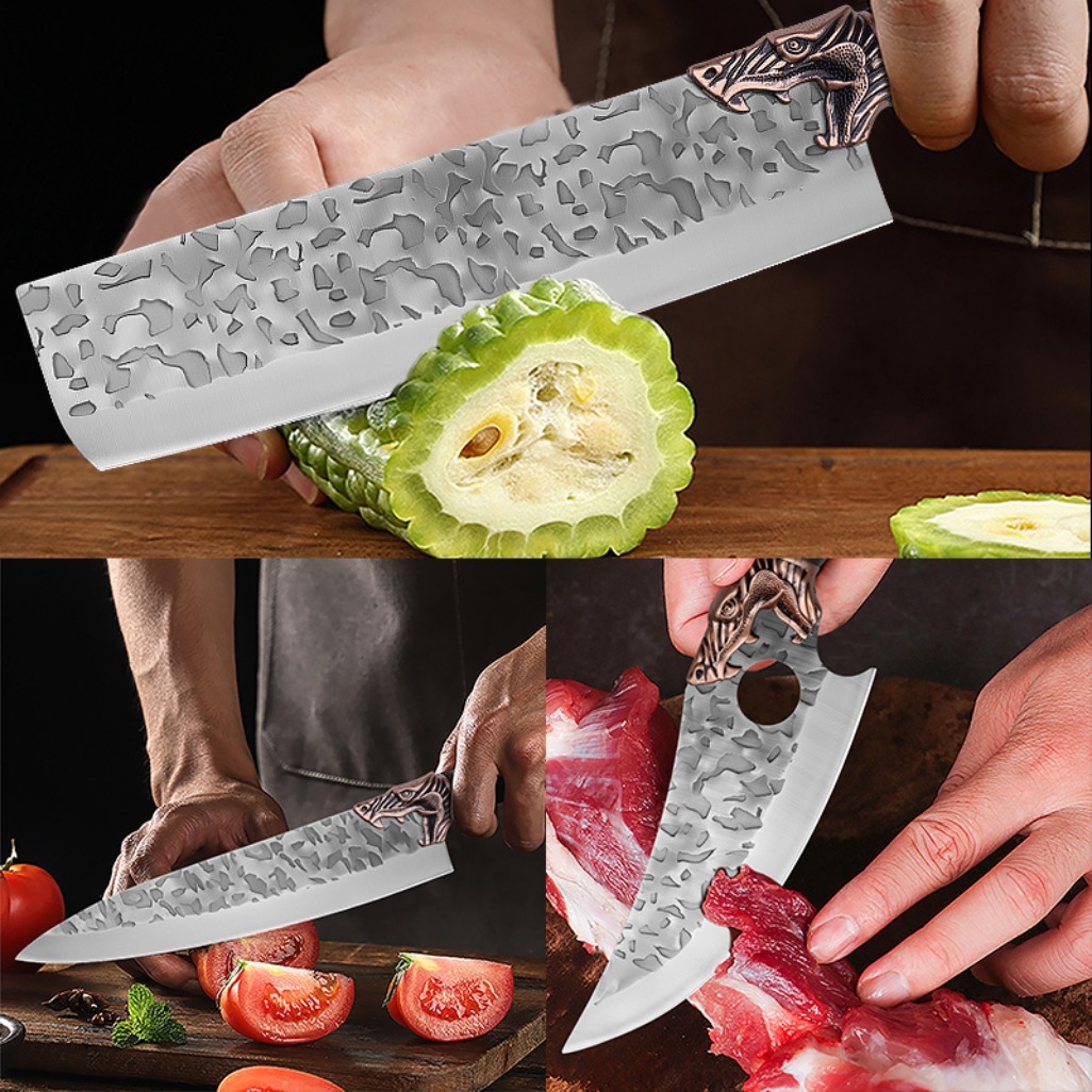 8pcs Stainless Steel Handmade Forged Chef Knife Professional Kitchen Multipurpose Knife Utility Knife Boning Knife Fish Knife Unique Knives Cutting Knife Vegetable Chopper for Kitchen Convenience Gifts for Men