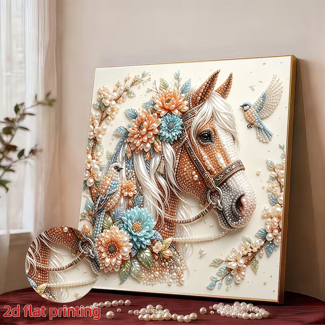 TEMU Kit de peinture diamant 2D/plat à faire soi-même sur le thème du cheval au , avec perles de couleur et , nouveauté automne-hiver, un idéal pour