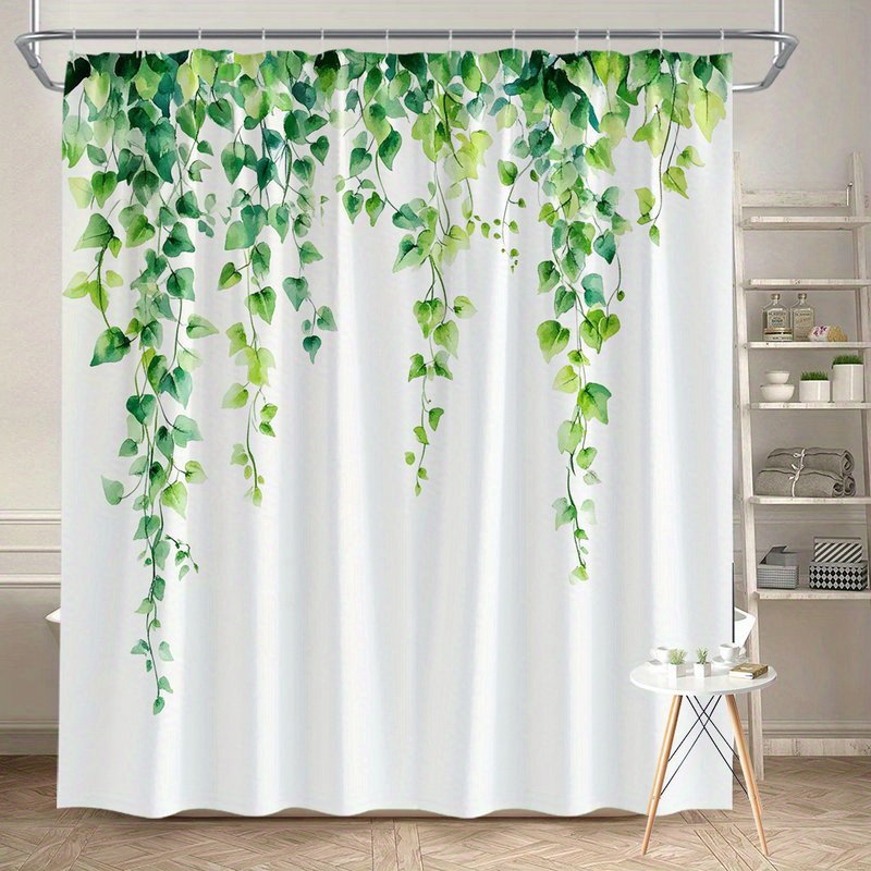 TEMU 1pc Leaves Shower Curtain With Cascading, Heart-shaped And Teardrop Leaves On White Background In A Minimalist, Realistic Botanical Design For