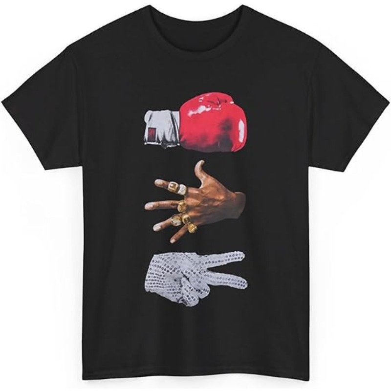 

3 Men' Pattern T-shirt-soft Cotton, , Unique Boxing Glove And Microphone Print, Short Sleeve, Crew Neck Casual T-shirt