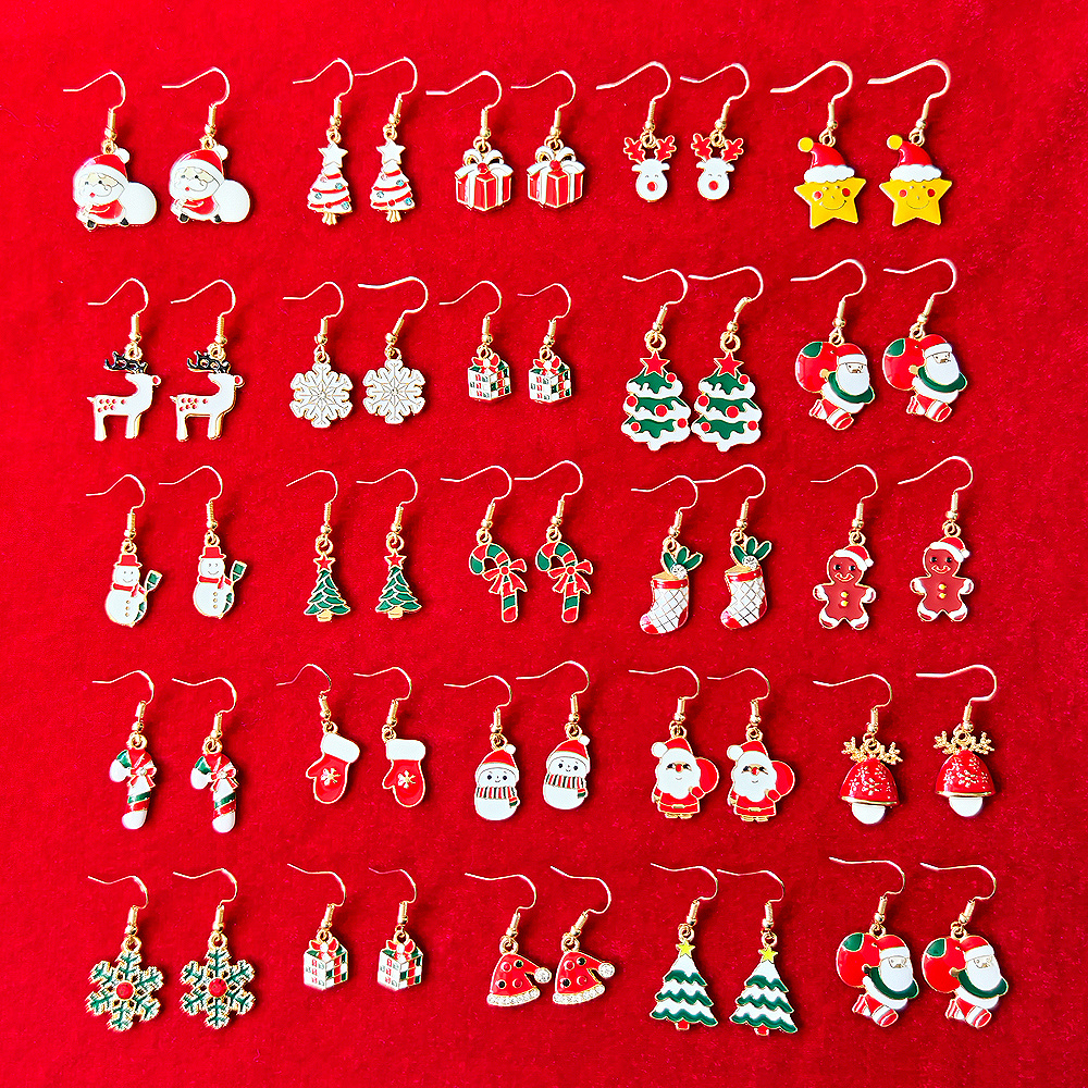 50pcs Fashion Christmas Party Decorative Earrings, Women's Cute Santa Claus Christmas Tree Gingerbread For Multicolor Earring Set, Jewelry Gift, Party Accessories