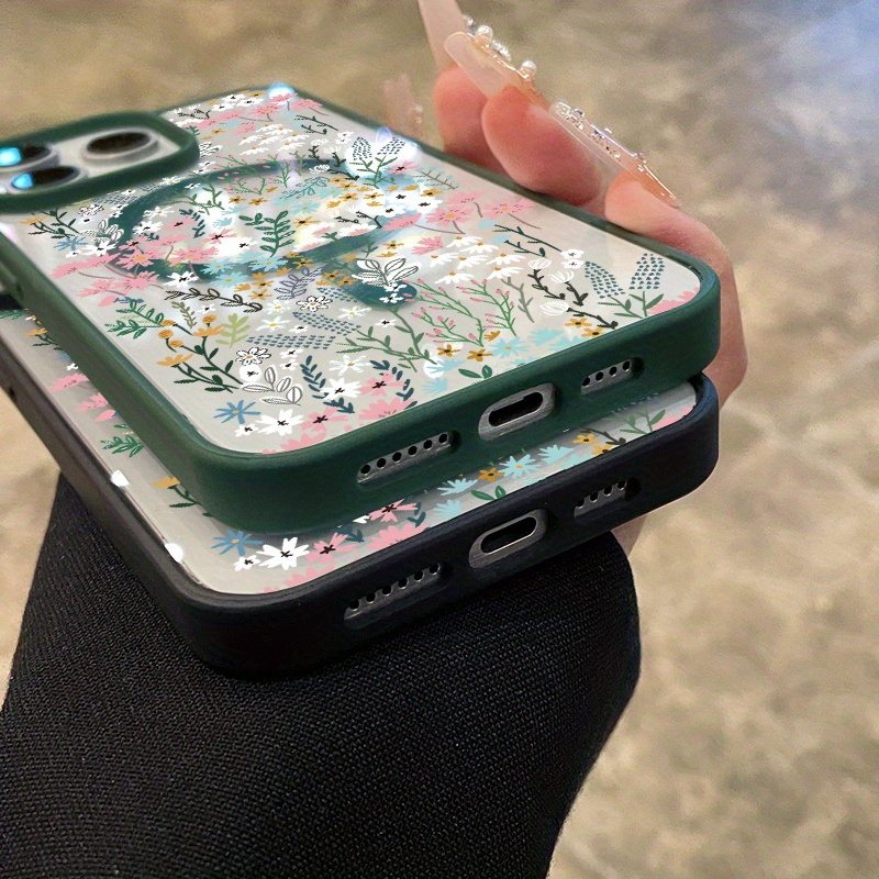 [Magnetic iPhone Case] Magnetic iPhone Case | Breezy Floral Patches Pattern Matte Lightweight Drop Protection Silicone Smartphone Cover for iPhone 16 Pro Max 15 Plus 14 13 12 11 XS Max XR X