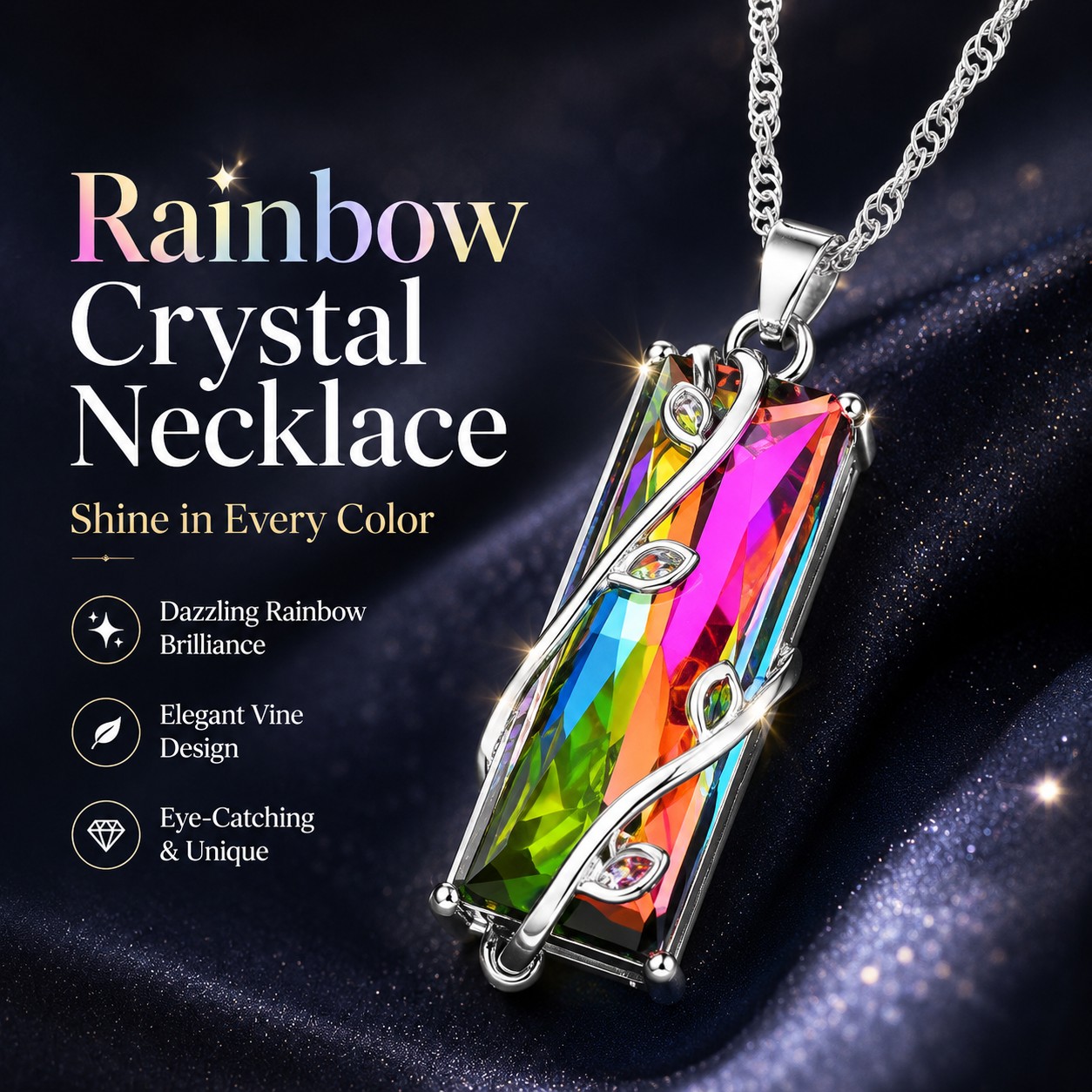 TEMU Rainbow - Pendant Necklace For Women, Silvery-tone Vine Wrapped Statement Jewelry, Colorful Gift For Birthdays, Valentine's Day, , Parties,