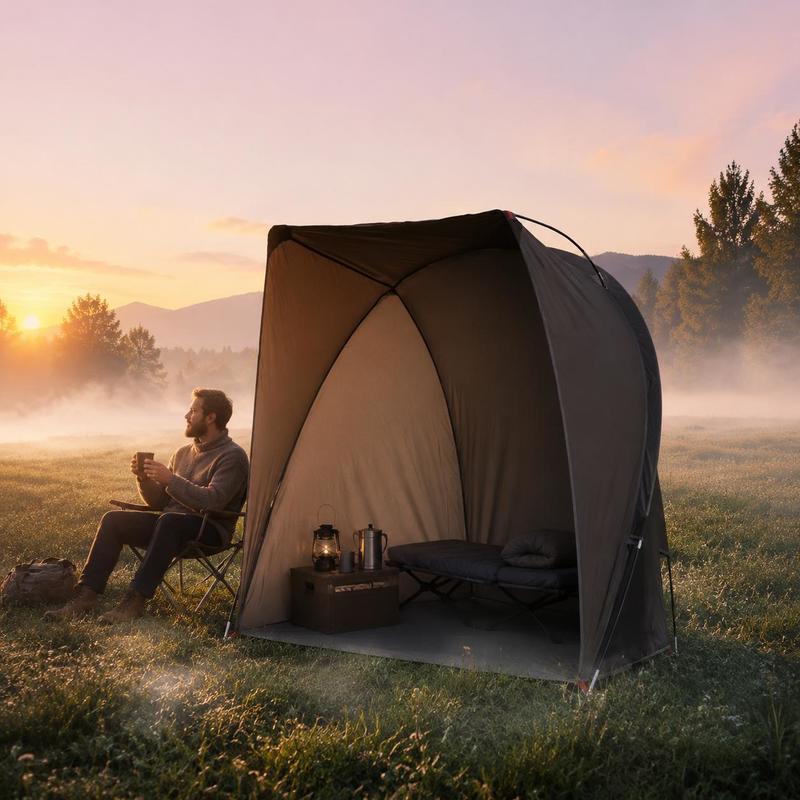 Image of Portable Instant Setup Fishing Shelter Tent With Brown Polyester Fabric & Breathable Canopy - Quick Setup Suitable For Outdoor Angling, Camping, Lakeside, Riverbank, Tent For And