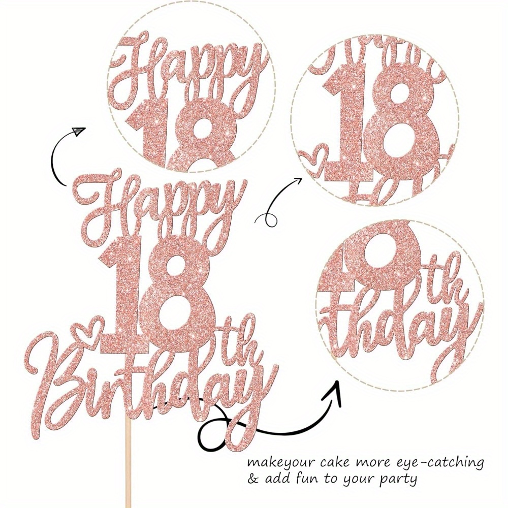 KGDUYC Decoration Gateau Anniversaire Fille 18 Ans,7 pcs Joyeux Anniversaire Cake Topper,Happy 18th Birthday Gateau Decoration,Rose avec Or Confettis Ballon Star Décor pour 18 Ans Fête d'anniversaire
