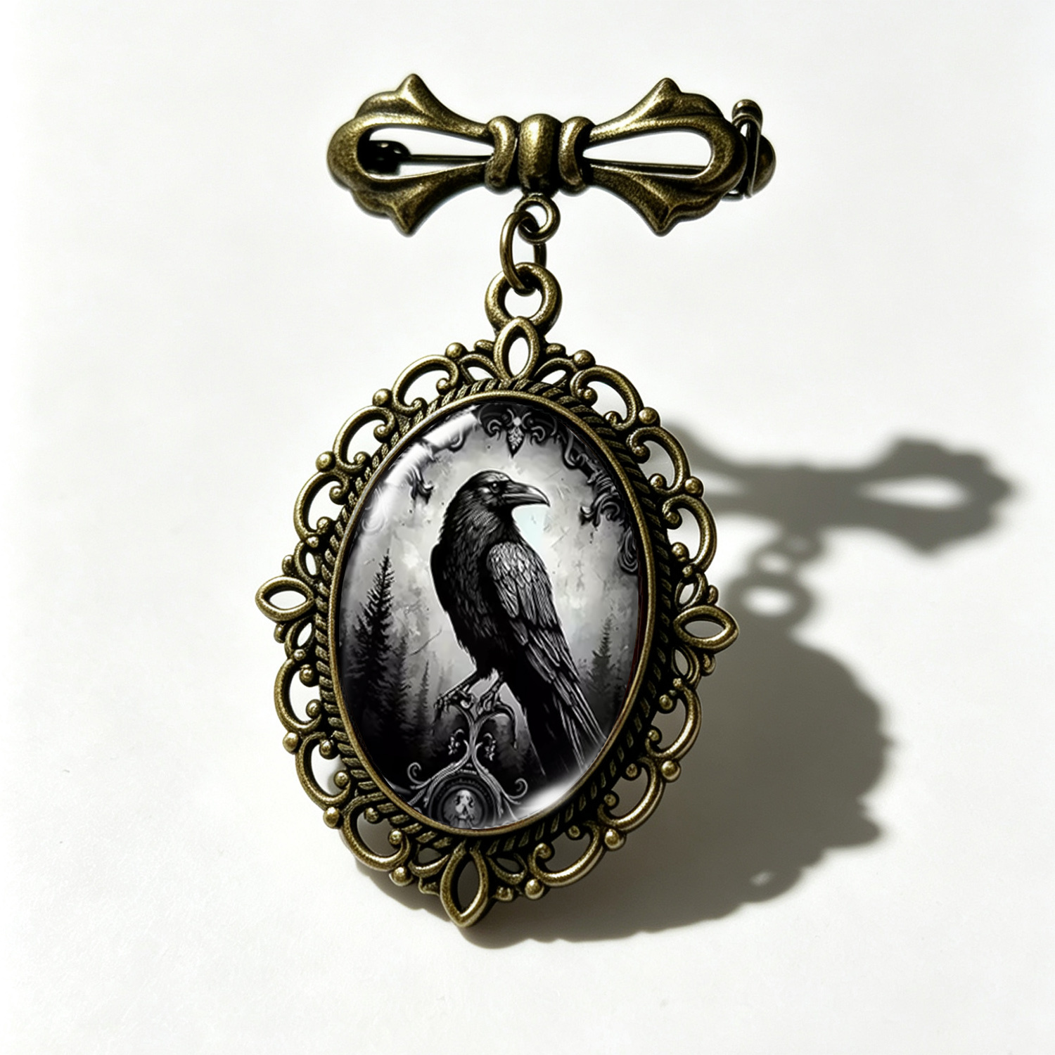 TEMU 1pc Gothic Bohemian Pin - Dark Academia Suitable For Suit Jacket Decoration, Bird-shaped Glass Dome Collar Pin For Blazers, -themed Gift For
