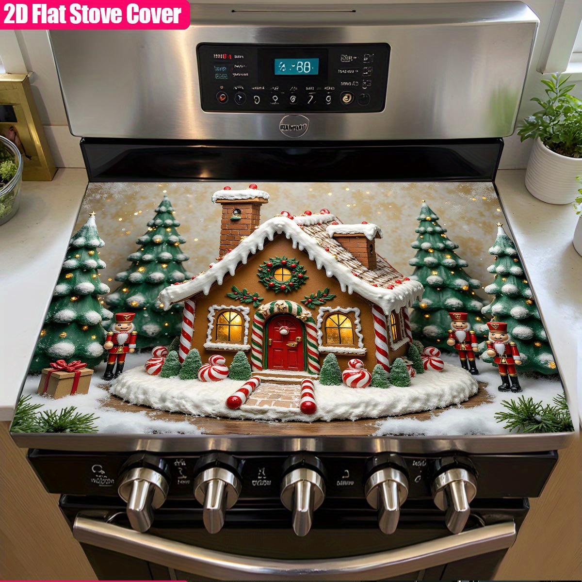 TEMU 1pc ASOONYUM Couvre-plaque de cuisson de Noël de maison en pain d'épices avec hivernale, casse- et en bonbon - Résistant à la chaleur, -rayures