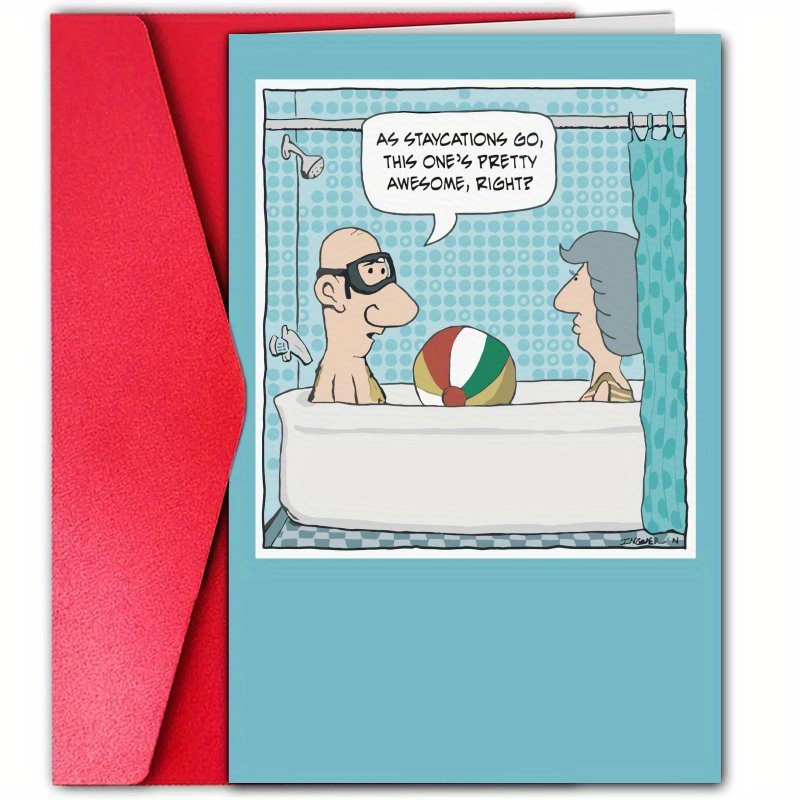 1pc funny anniversary card with cartoon shower scene humorous i love you greeting for husband wife family or friends light blue with black white illustration   any anniversary celebration funny anniversary card 0