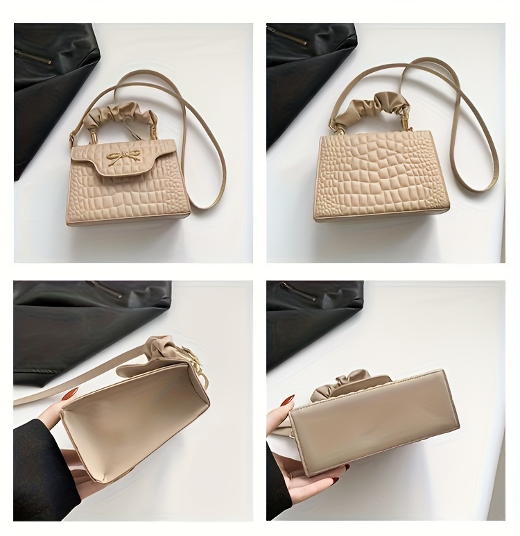 Quilted Pu Leather Handbag With Rhinestone Bow And Crossbody Strap_voghion.com