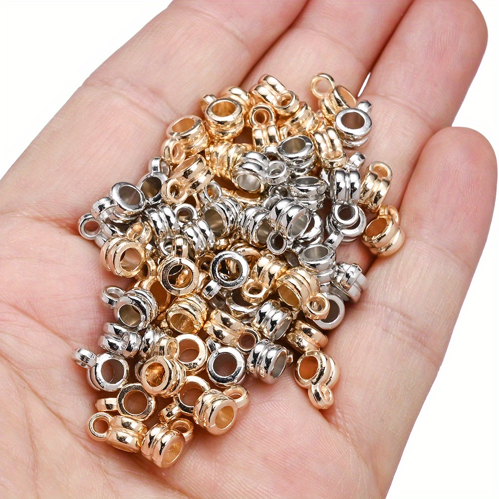 TEMU 100pcs Kc Golden Silvery Color Ccb Beads Cylindrical Plastic Pendants For Jewelry Making Findings Diy Charm Necklace Accessories