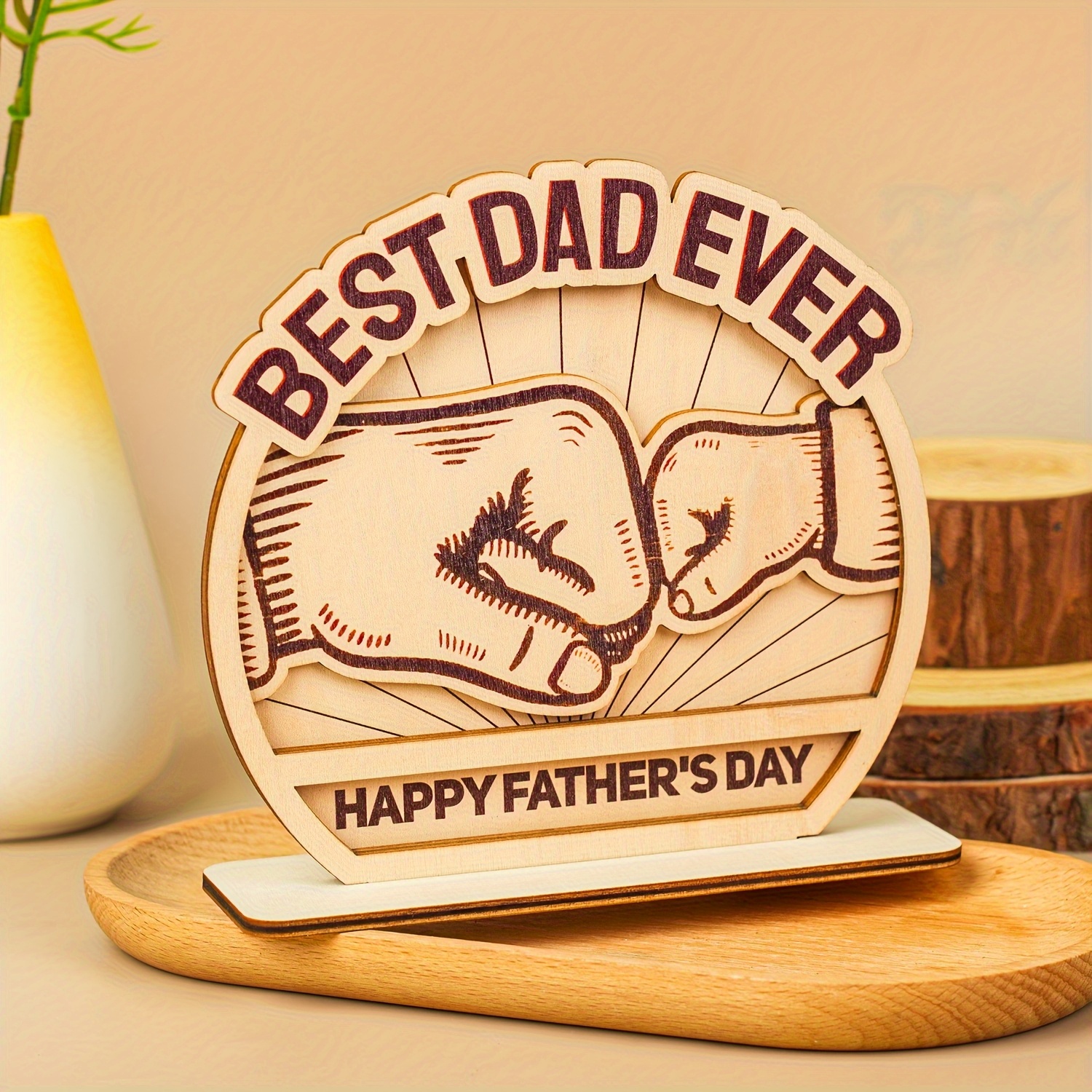 TEMU 1pc Wooden Retro Father's Day Wall Plaque - Best Dad Ever & Happy Father's Day Sign, Artificial Wood Home Decor With Bump Design, No Electricity