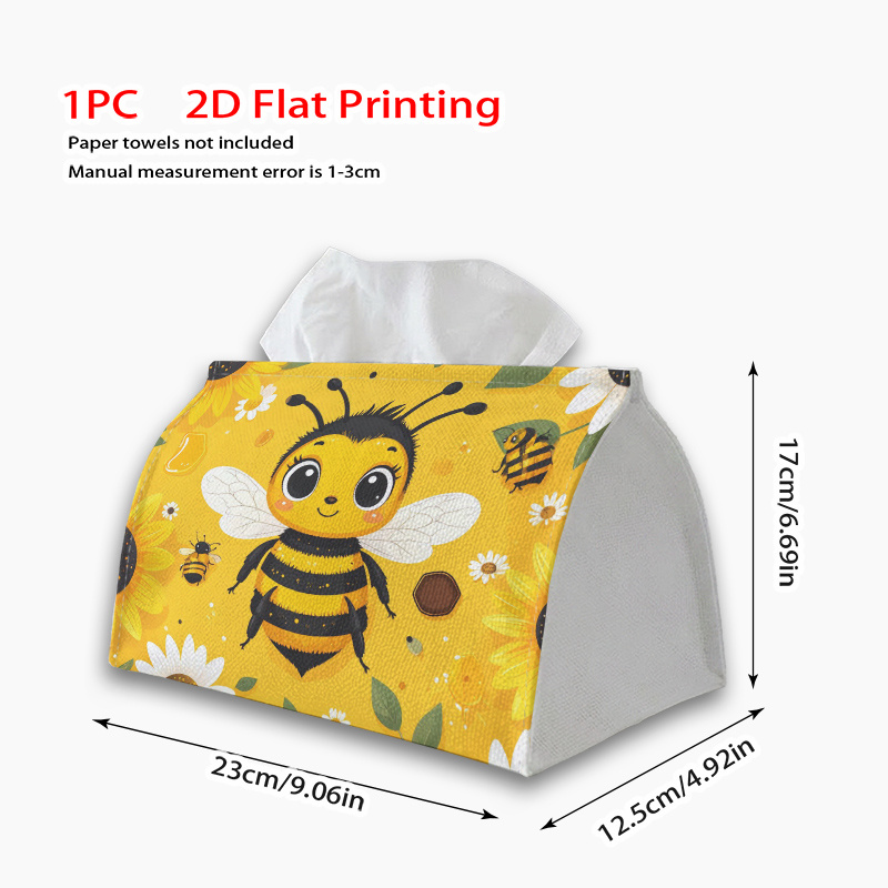 TEMU 1pc Cute & Flower Tissue Box Holder - Flat Suitable For Kitchen Countertop, Tabletop Storage With Bees & Flowers Pattern, Compact Tissue