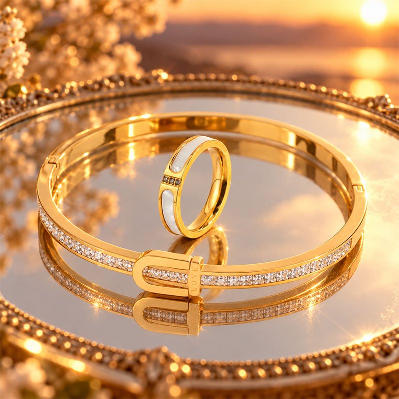 2pcs Premium Stainless Steel Horseshoe Bracelet and Ring Set