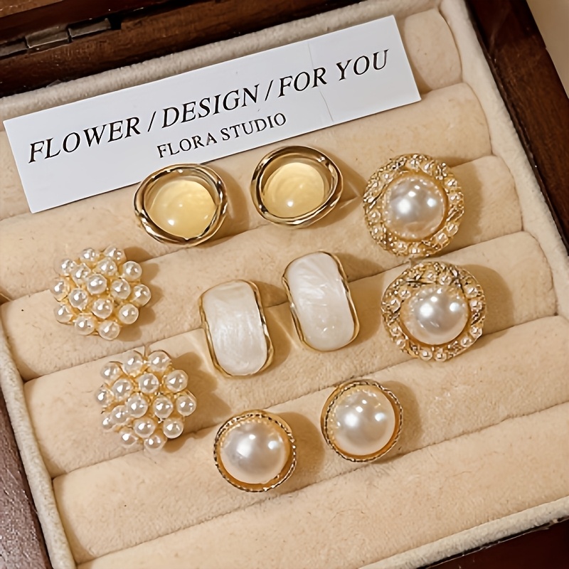 TEMU 10pcs New Women's Stud Earrings Niche Design Light Luxury Vintage Temperament Ear Jewelry Elegant Fashion Daily Party Suitable For