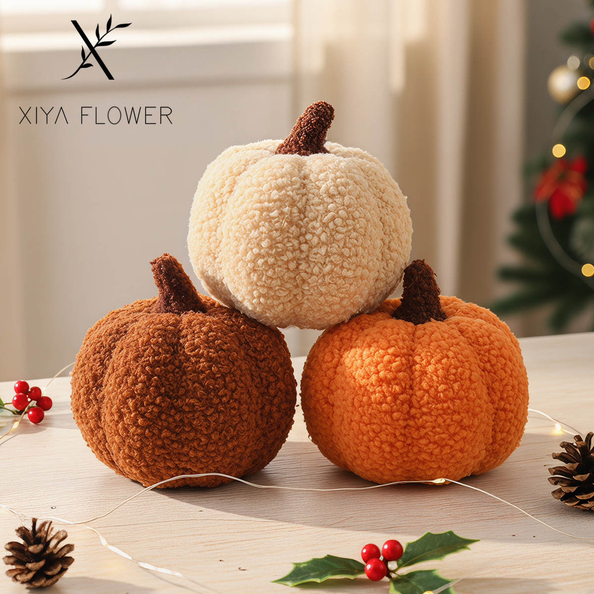 TEMU 3pcs Set Of Felt Pumpkins In White, Orange, And Brown, Made Of Durable Pe Material, Suitable For Indoor And Outdoor Courtyard Display, Ideal For