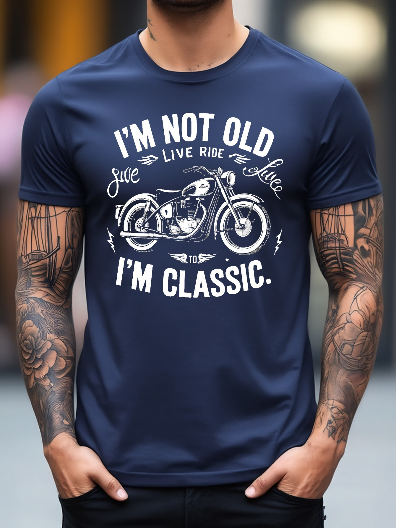 Gasoline Bandit Herren T-Shirt Für Biker & Motorradfahrer – 'Ride A Classic' Design, Heavyweight, Made In Germany