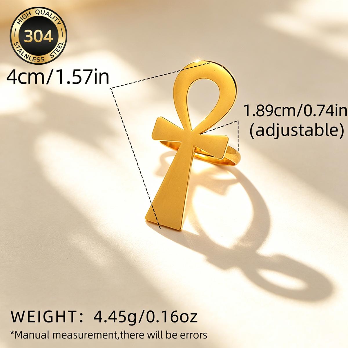 TEMU Egyptian Ankh Stainless Steel Ring, 18k Golden Plated, Tree Of Ring, Women' Steel Jewelry, Durable And Hypoallergenic, Sizes 6-9 (diameter