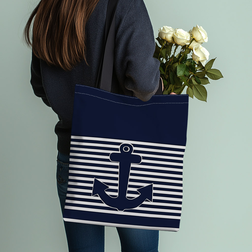 TEMU 1 sac bleu marine à motif rayé, grand sac à bandoulière de grande capacité, durable et réutilisable, idéal pour le shopping, les quotidiens, ,